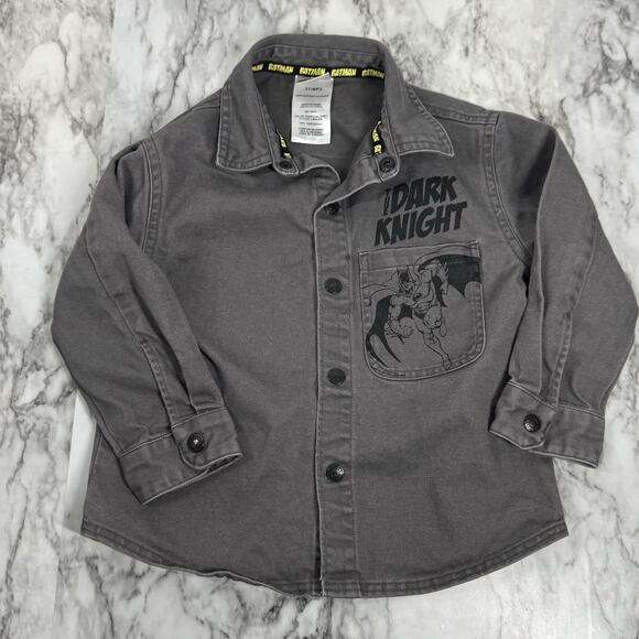 Toddler Boys Batman Shacket Snap Front Shirt Jacket Dark Night Comic DC Gray 3T - Picture 2 of 6